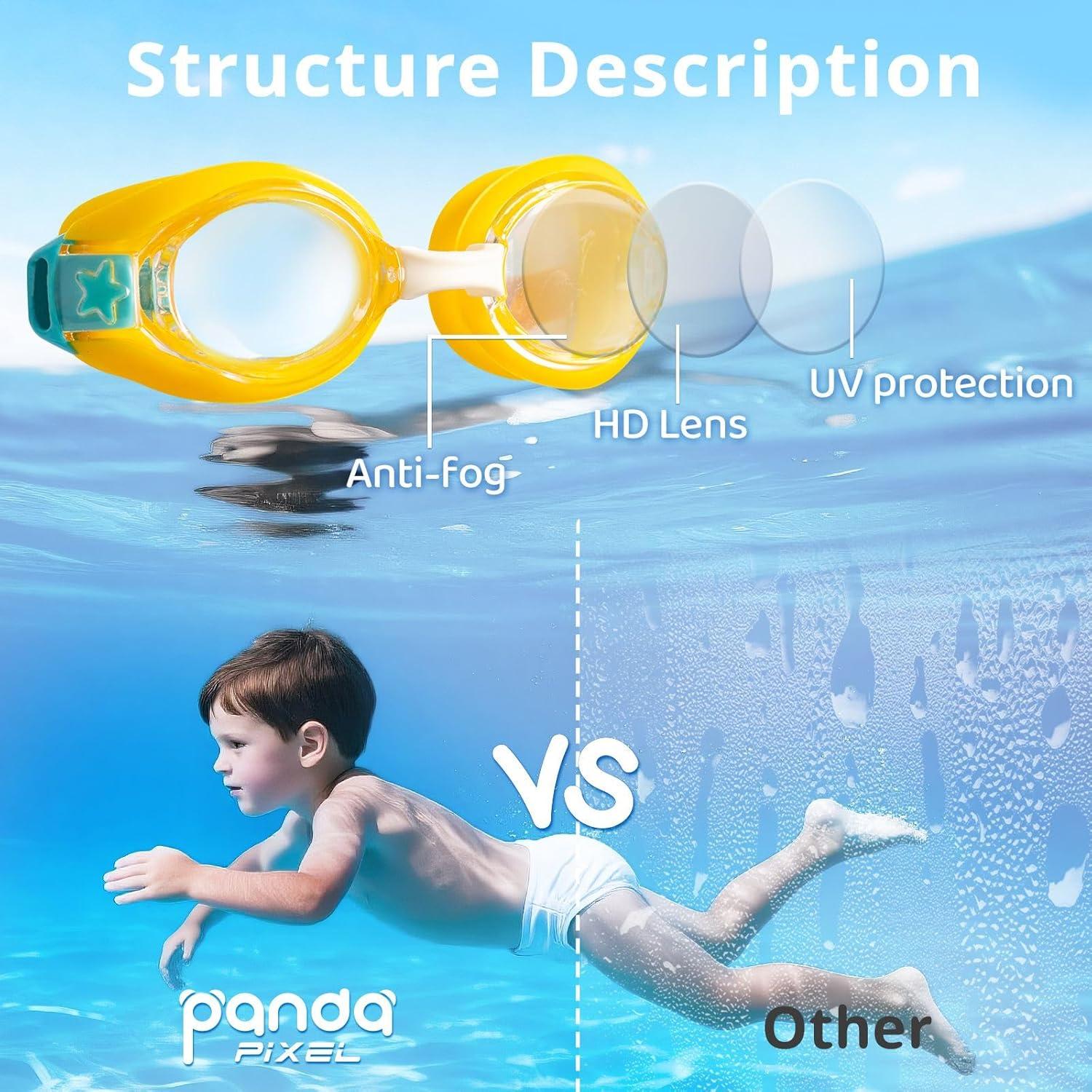 Gafas de natación Pixel Panda para niños 3-14 años, 2 Pack
