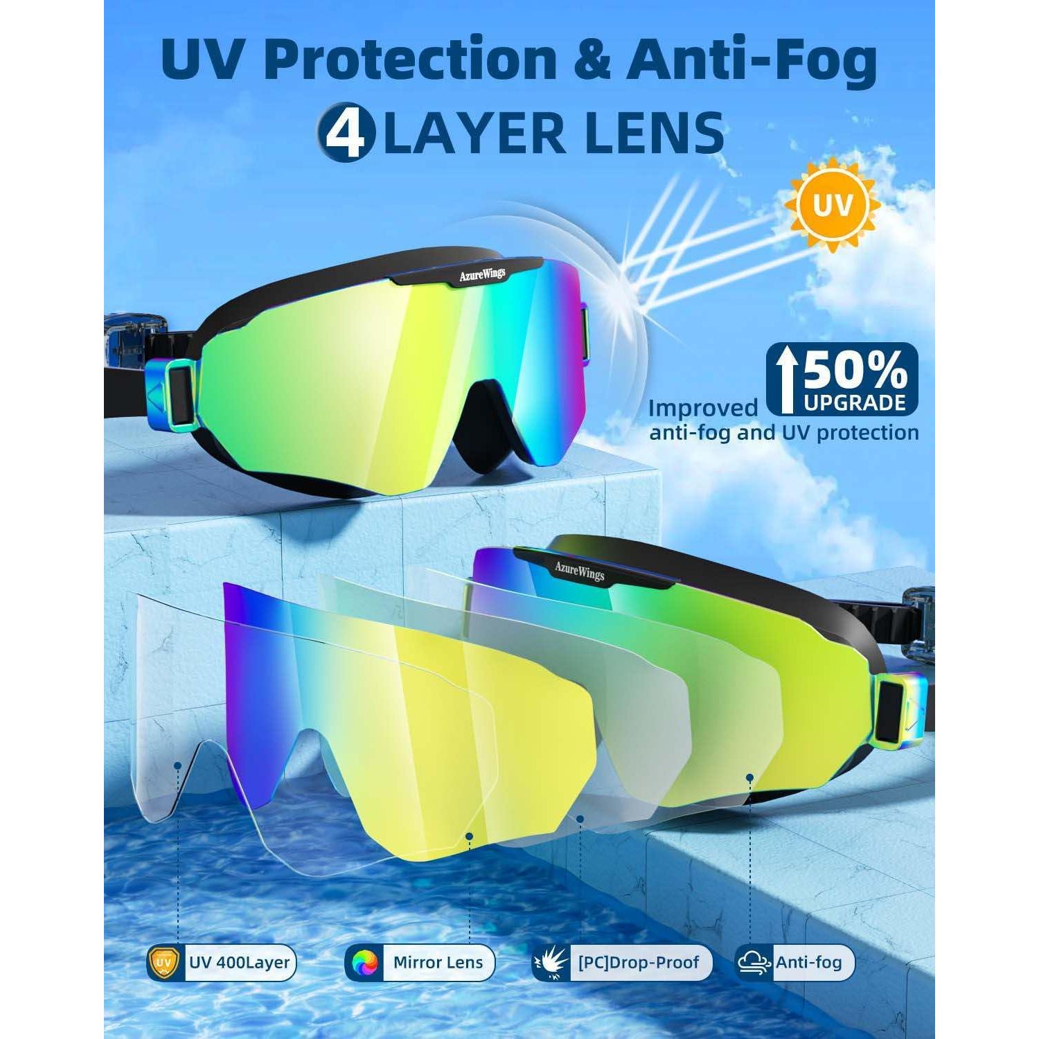 Paquete de 2 Gafas de Natación AzureWings HD Anti-Niebla