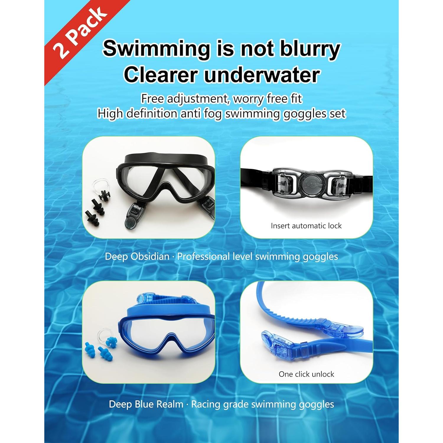 Gafas de Natación Adulto 2 Paquetes Anti-Vaho UV Silicona