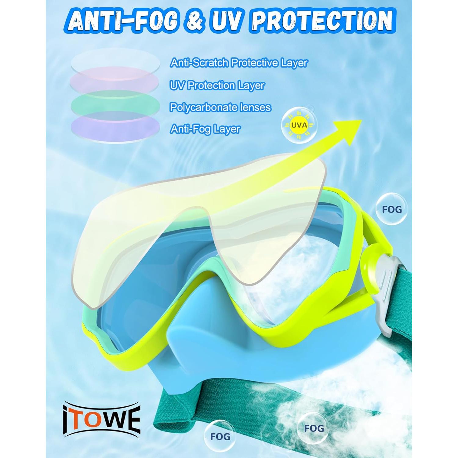 Gafas de natación ITOWE para niños 3-15 años con correa tela