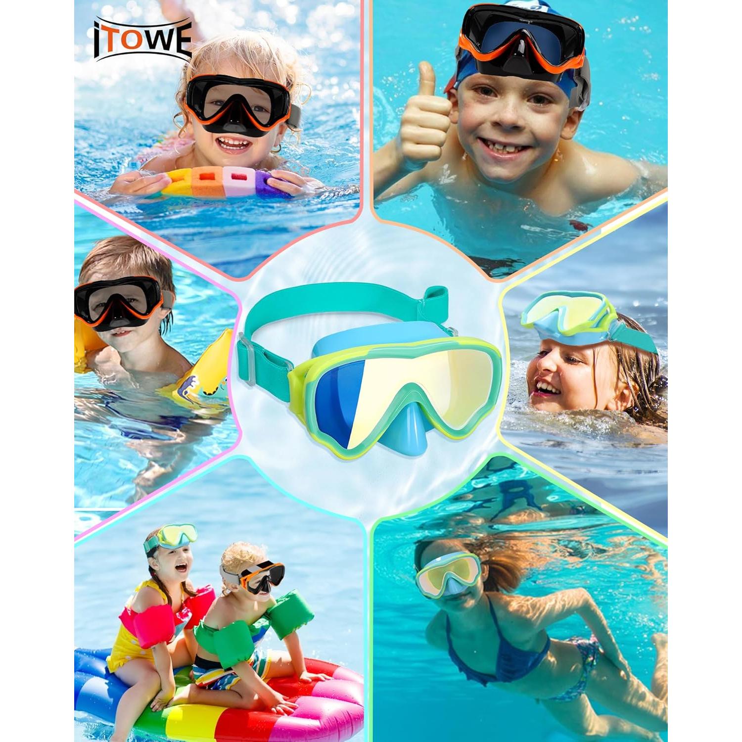 Gafas de natación ITOWE para niños 3-15 años con correa tela