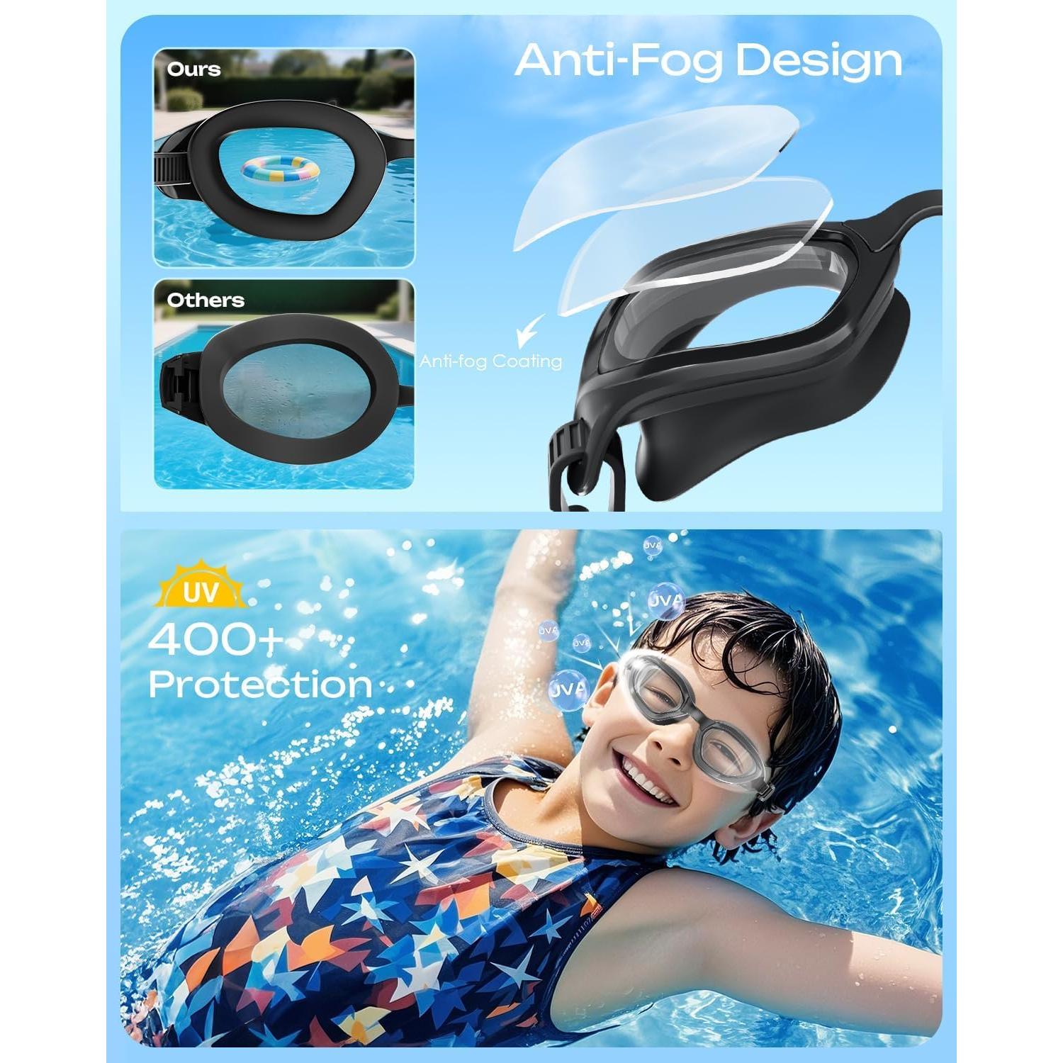Gafas de natación OLANRUN para niños 6-14 años UV400 anti-vaho