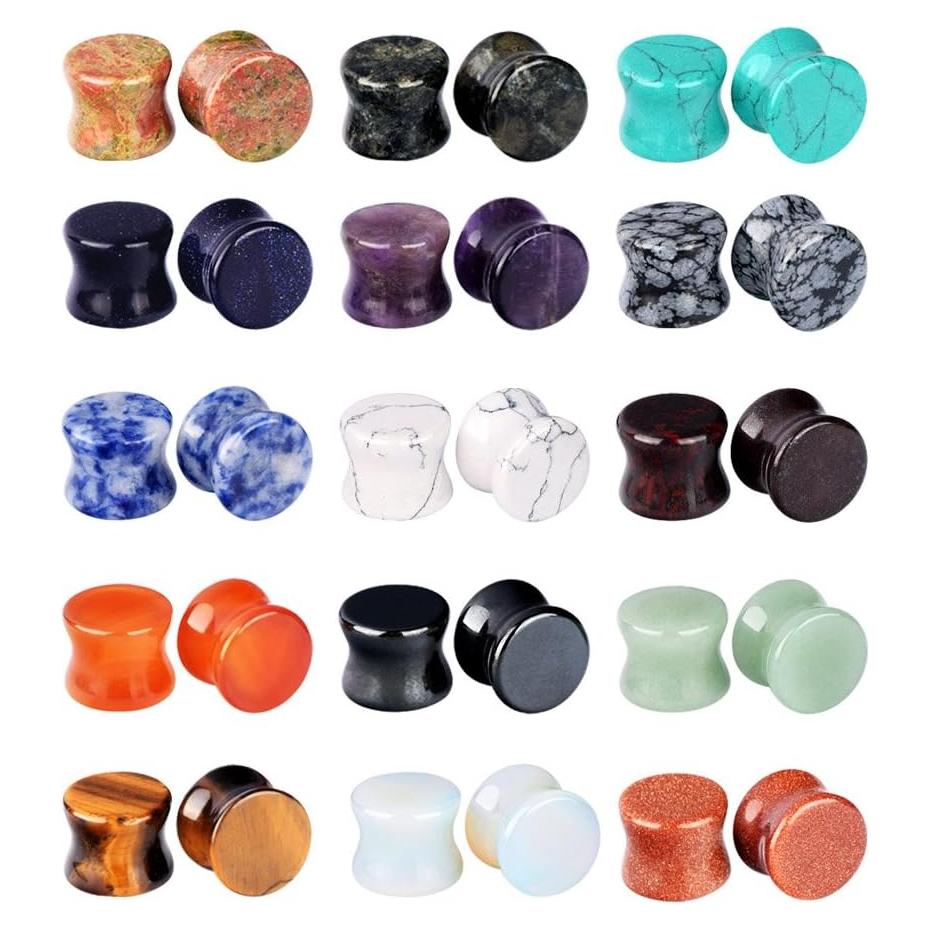 Set de 30 Tapones de Oído de Piedra Doblada Longbeauty 3mm-20mm