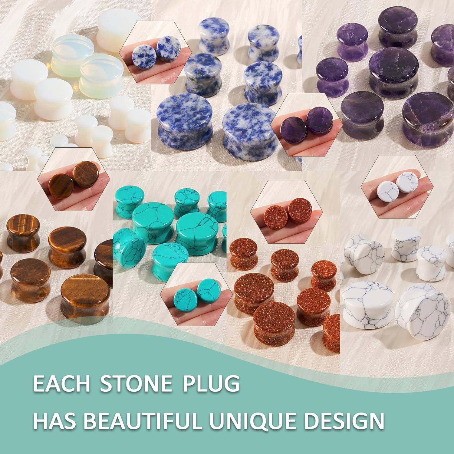 Set de 30 Tapones de Oído de Piedra Doblada Longbeauty 3mm-20mm