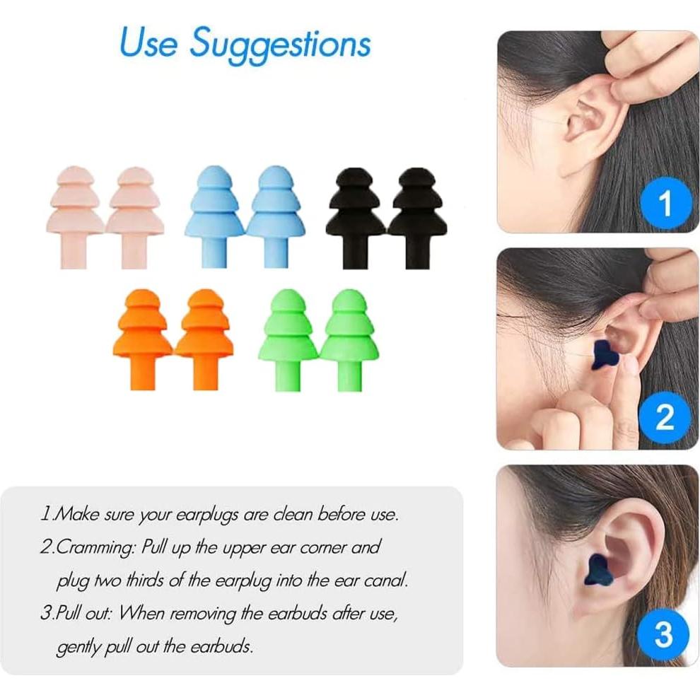 5 Pares de Tapones para Dormir Waxxy - Silicona Suave y Reutilizables