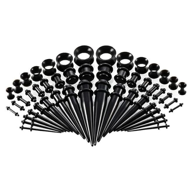 Kit de Estiramiento de Orejas 50 Piezas Czhotg Negro