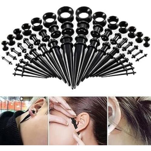 Kit de Estiramiento de Orejas 50 Piezas Czhotg Negro