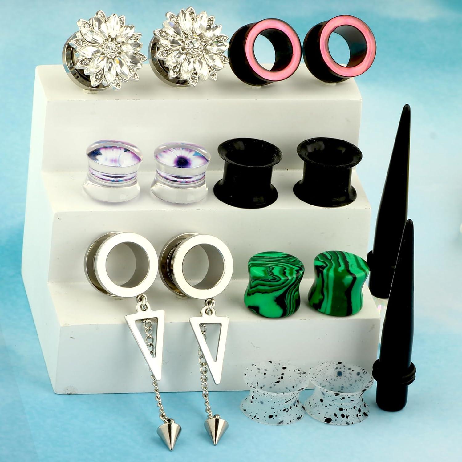 8 Pares Túneles de Oreja TIANCI FBYJS Silicona y Acero Inoxidable