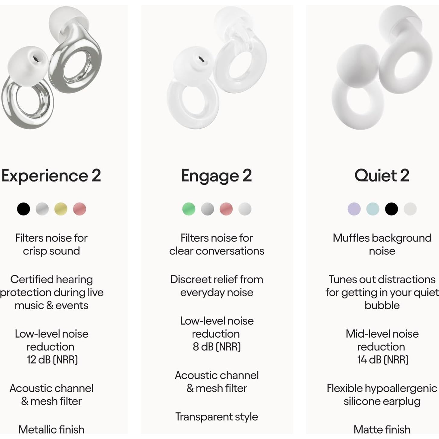 Loop Experience 2 Ear Plugs – Stylish Certified Hearing Protection for Concerts & Festivals, Live Events, Musicians, Sports, DJs and Nightlife – 17dB Noise Reduction Earplugs (High-Fidelity)