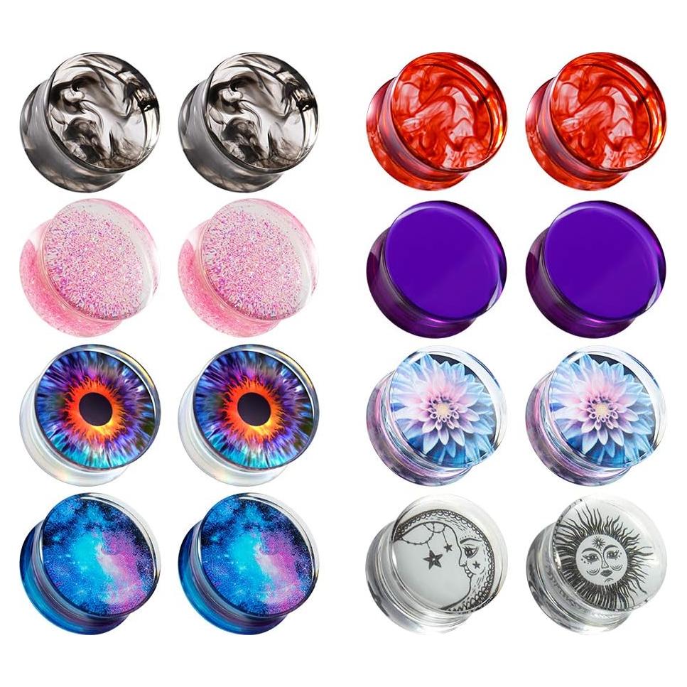 Set de 16 Piezas de Acrílico y Acero Inoxidable TBOSEN - Tapones y Túneles 0g a 25mm