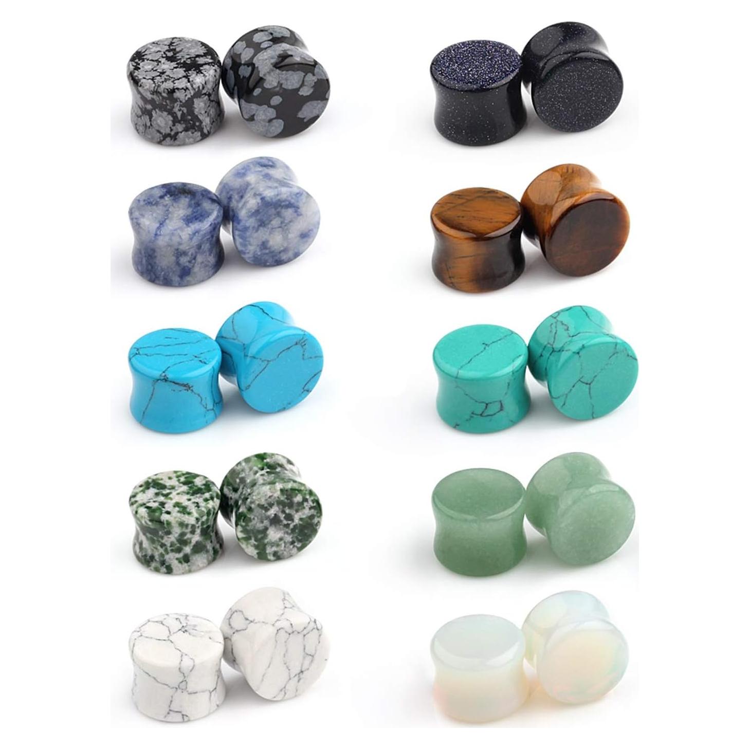 Set 10 Pares Tapones de Oído Piedra Natural Ruifan 2g-12mm