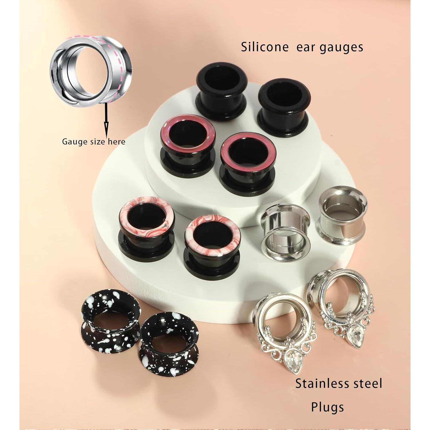 Medidores de Oreja Acero Inoxidable TIANCI Set 8 Piezas 0g 00g 1/2''