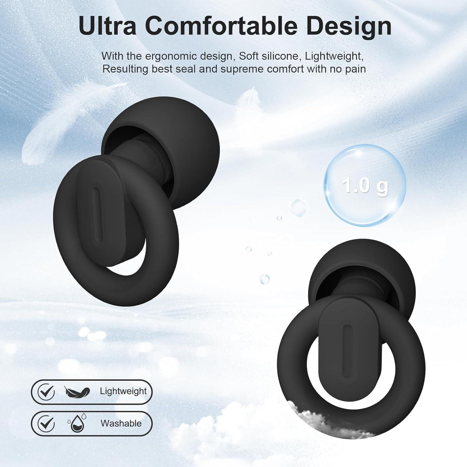 Ear Plugs for Sleeping Noise Cancelling, Reusable Earplugs for Noise Reduction, Soft Silicone Hearing Protection Ear Plugs for Sleep, Work, Noise Sensitivity, Study, Snoring, Concert 30-35dB