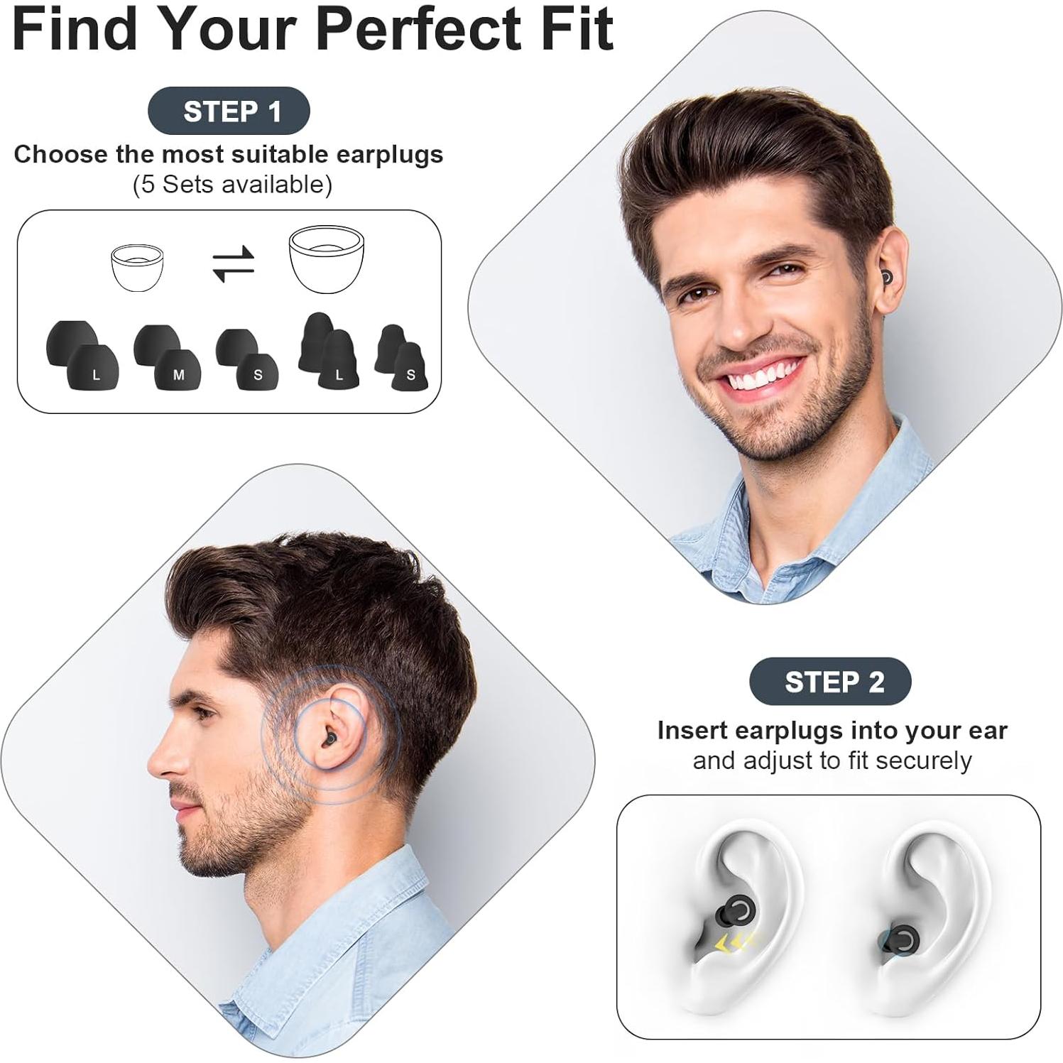 Ear Plugs for Sleeping Noise Cancelling, Reusable Earplugs for Noise Reduction, Soft Silicone Hearing Protection Ear Plugs for Sleep, Work, Noise Sensitivity, Study, Snoring, Concert 30-35dB