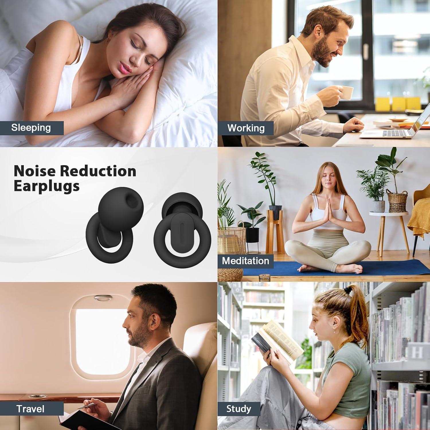 Ear Plugs for Sleeping Noise Cancelling, Reusable Earplugs for Noise Reduction, Soft Silicone Hearing Protection Ear Plugs for Sleep, Work, Noise Sensitivity, Study, Snoring, Concert 30-35dB