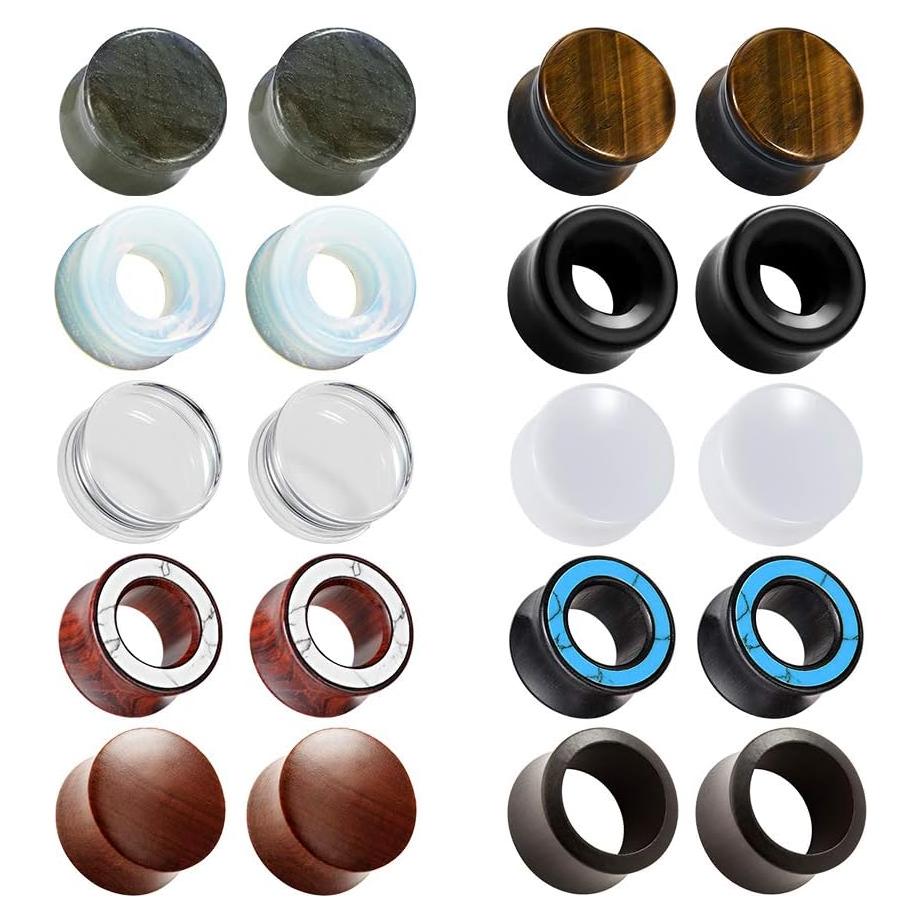 TBOSEN Conjunto 10 Pares Tapones de Oído Piedra Mixta 8-16mm