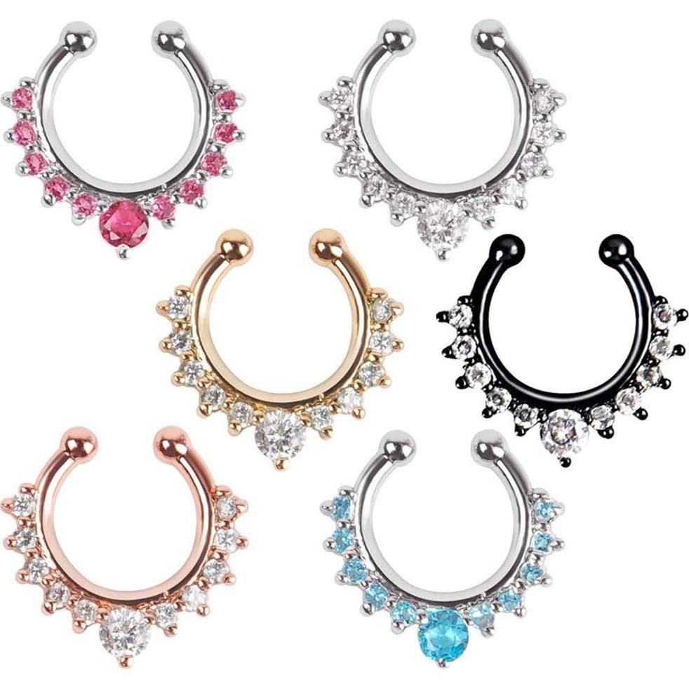 Aros Falsos de Septum Vantiy 6 Piezas con Rhinestone