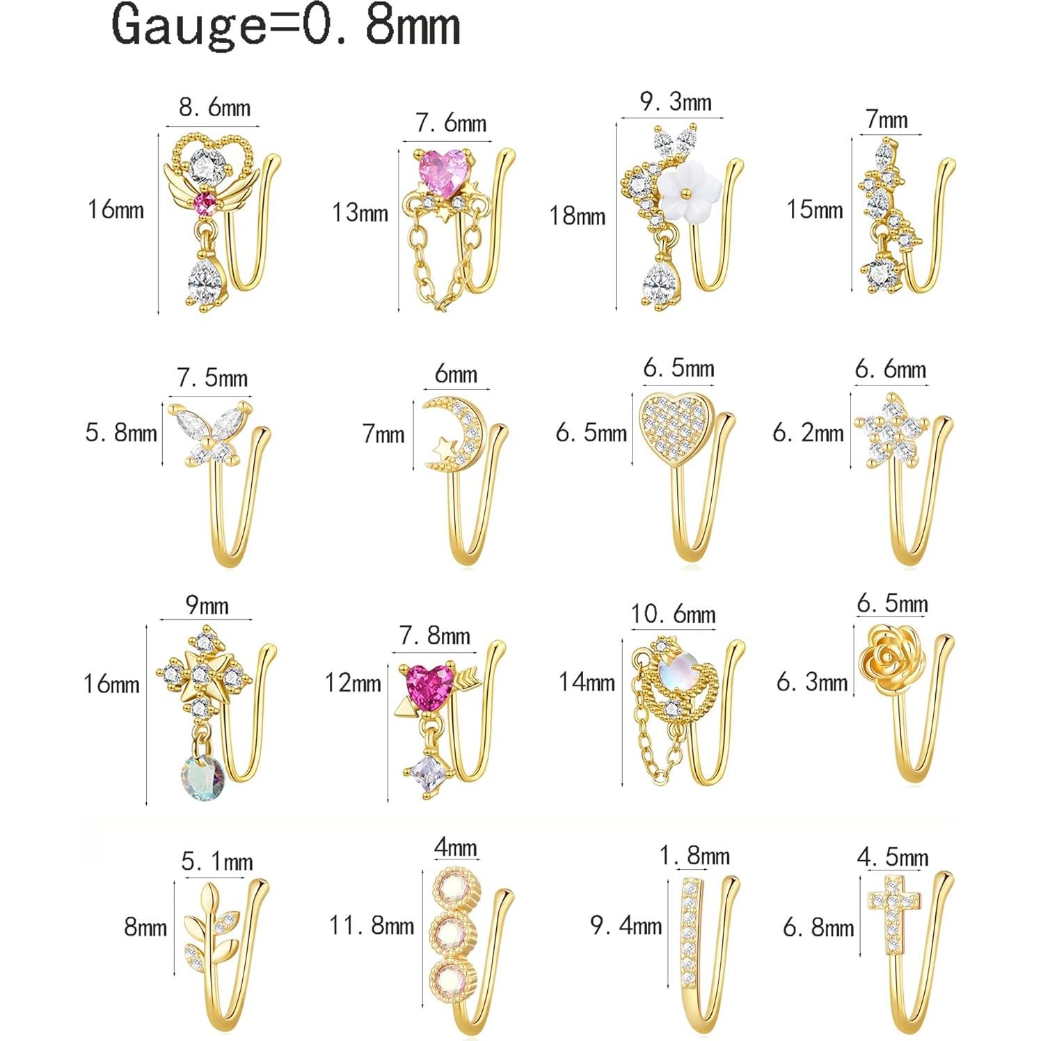 Conjunto 16 Anillos de Nariz Falsos PLOMFOV para Mujeres