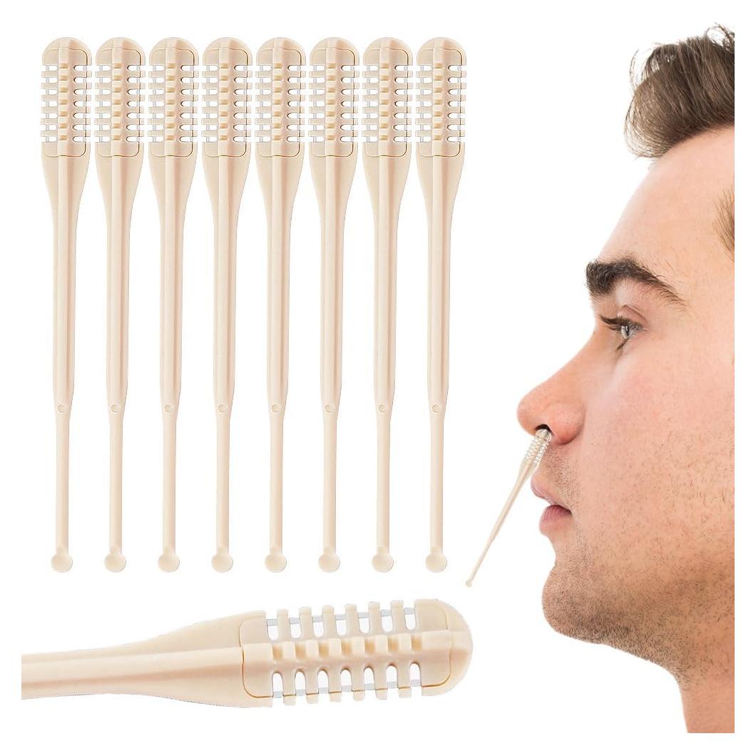 2 in 1 Nasal Hair Cutter for Men, 2025 New Nose Hair Trimmer with Portable Ear Picker, Handheld 360° Rotating Nostril Hair Remover Tool (8 pcs)