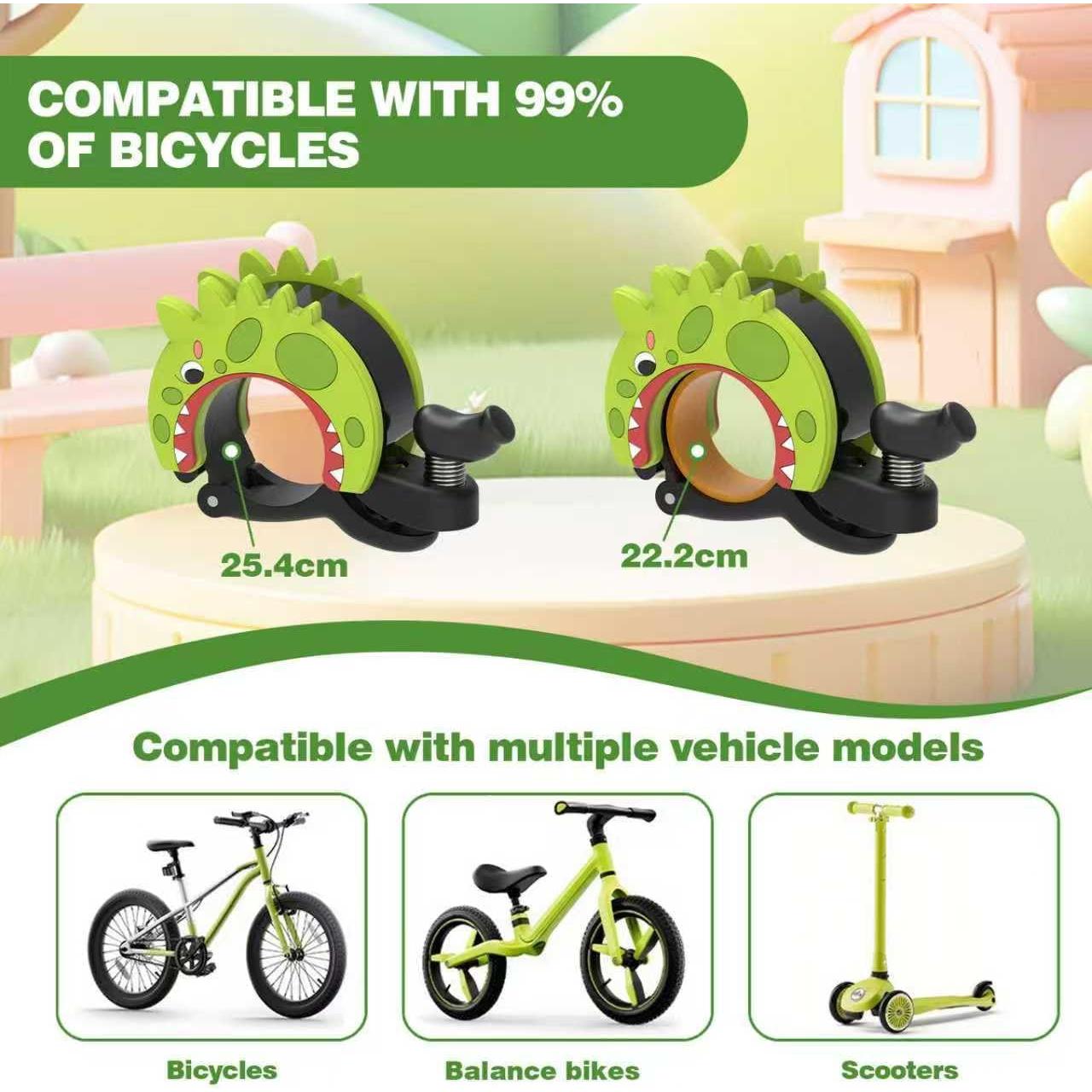 Timbre de Bicicleta para Niños CJAID Dinosaurio 110dB Verde