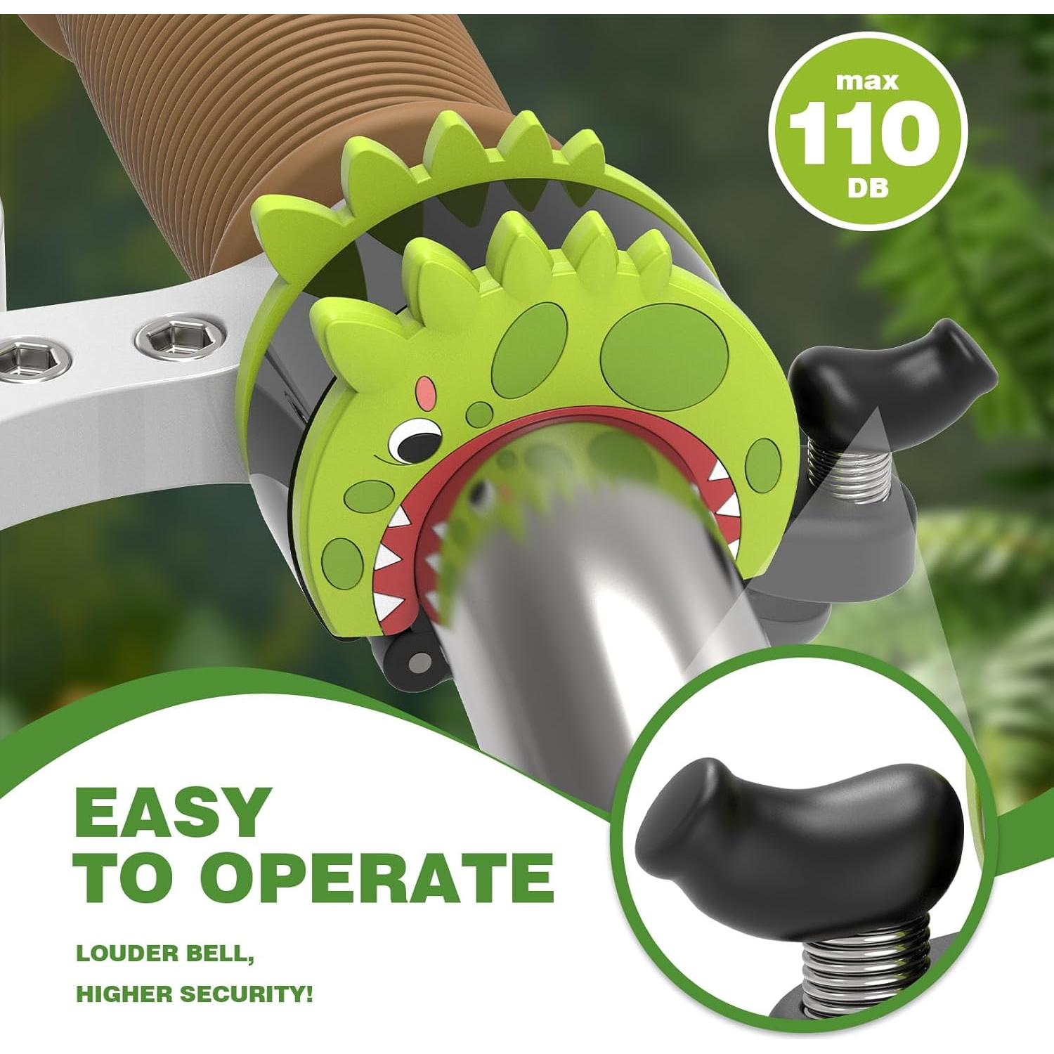 Timbre de Bicicleta para Niños CJAID Dinosaurio 110dB Verde