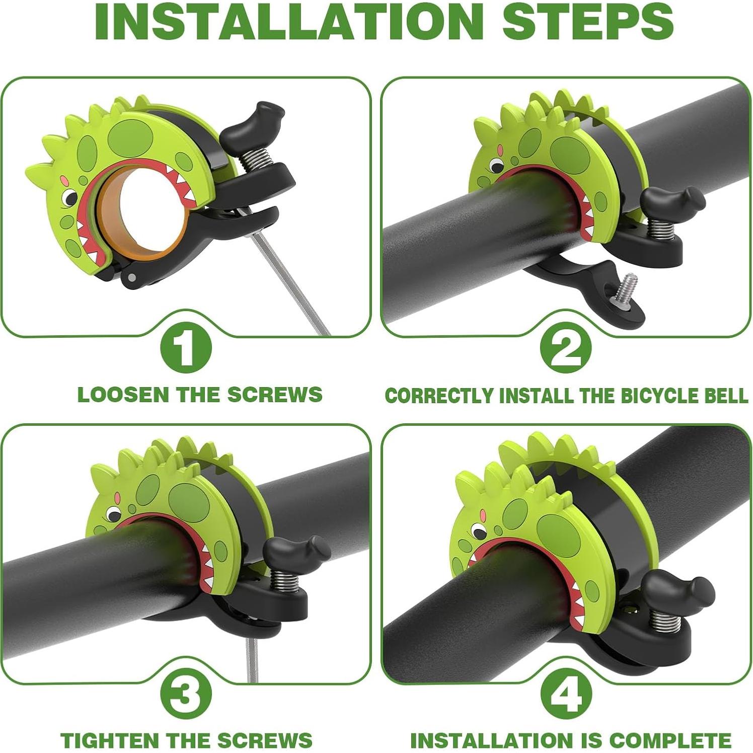 Timbre de Bicicleta para Niños CJAID Dinosaurio 110dB Verde