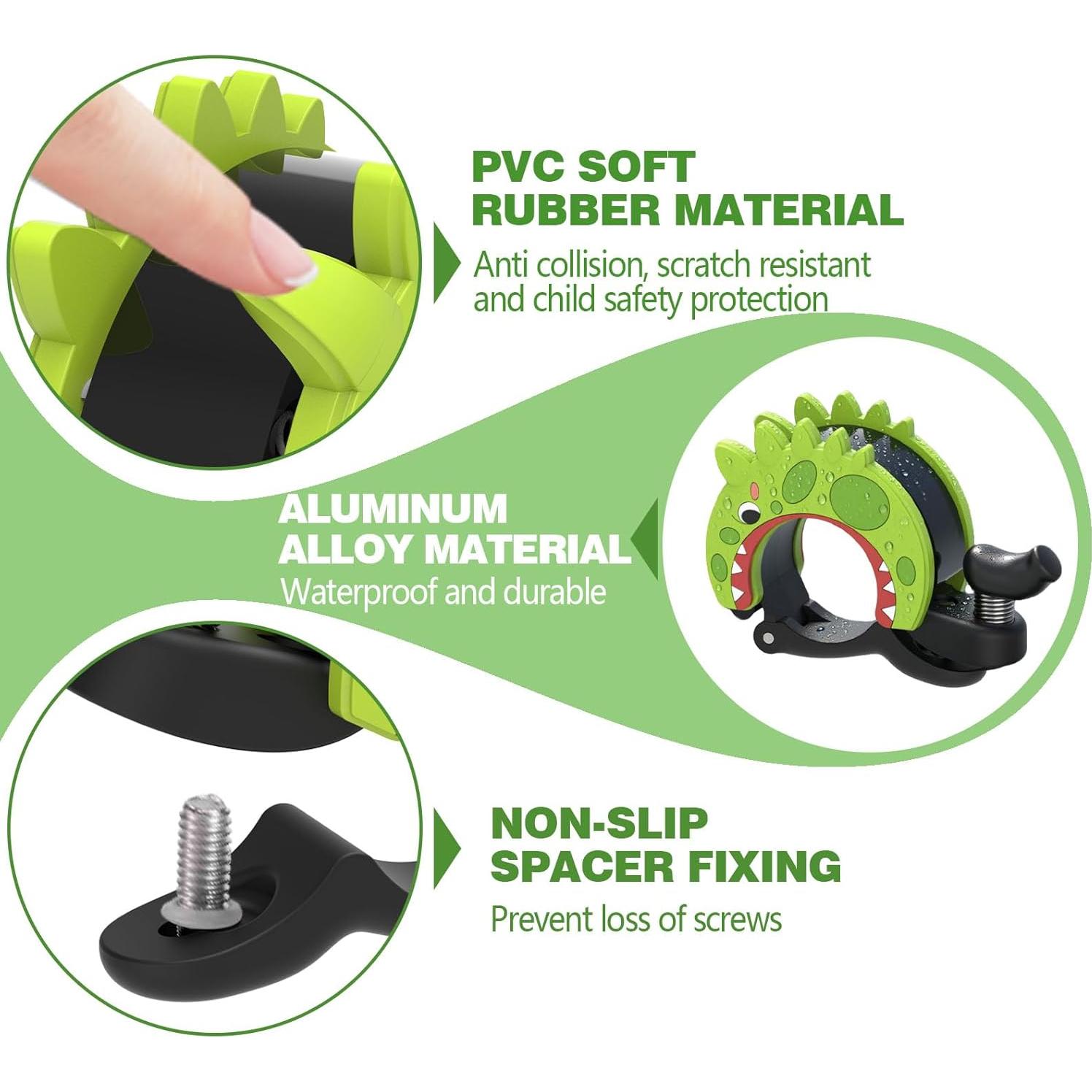 Timbre de Bicicleta para Niños CJAID Dinosaurio 110dB Verde