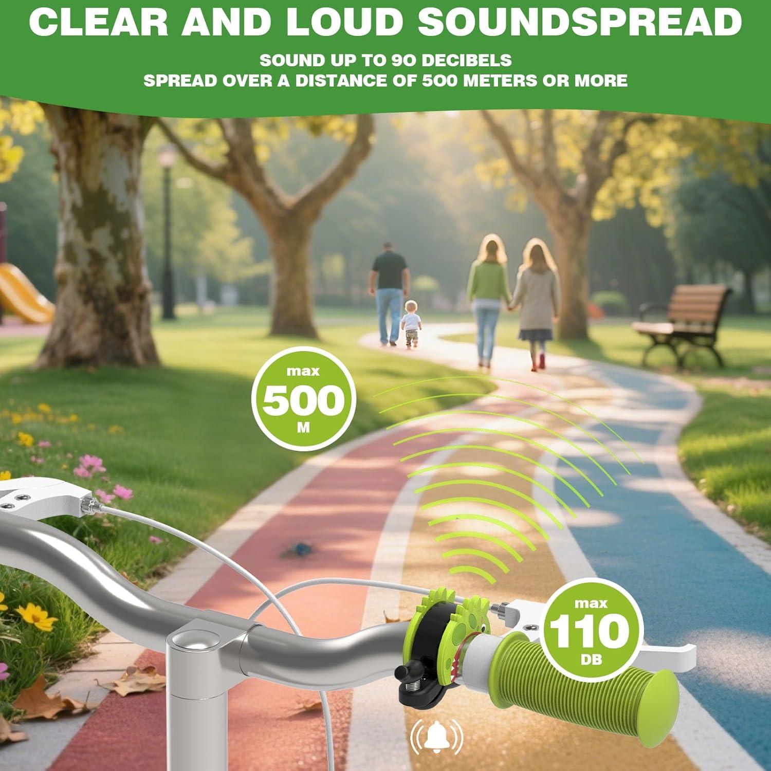 Timbre de Bicicleta para Niños CJAID Dinosaurio 110dB Verde