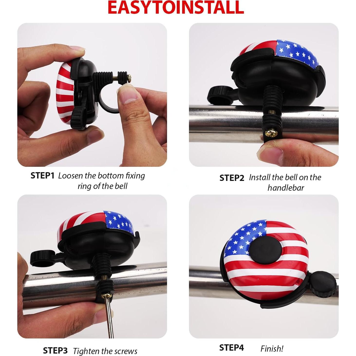 Campana de Bicicleta RidingRush para Niños - Sonido Fuerte, Diseño Bandera Americana