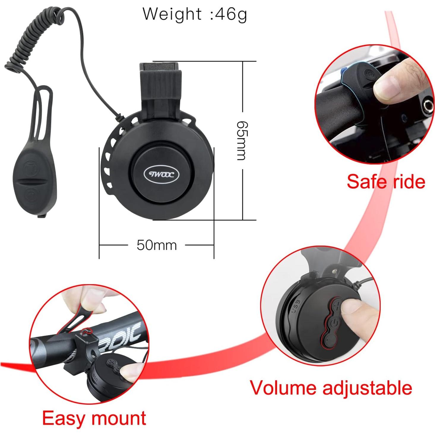 Timbre Eléctrico para Bicicleta BSSOK TW001S 100-120DB