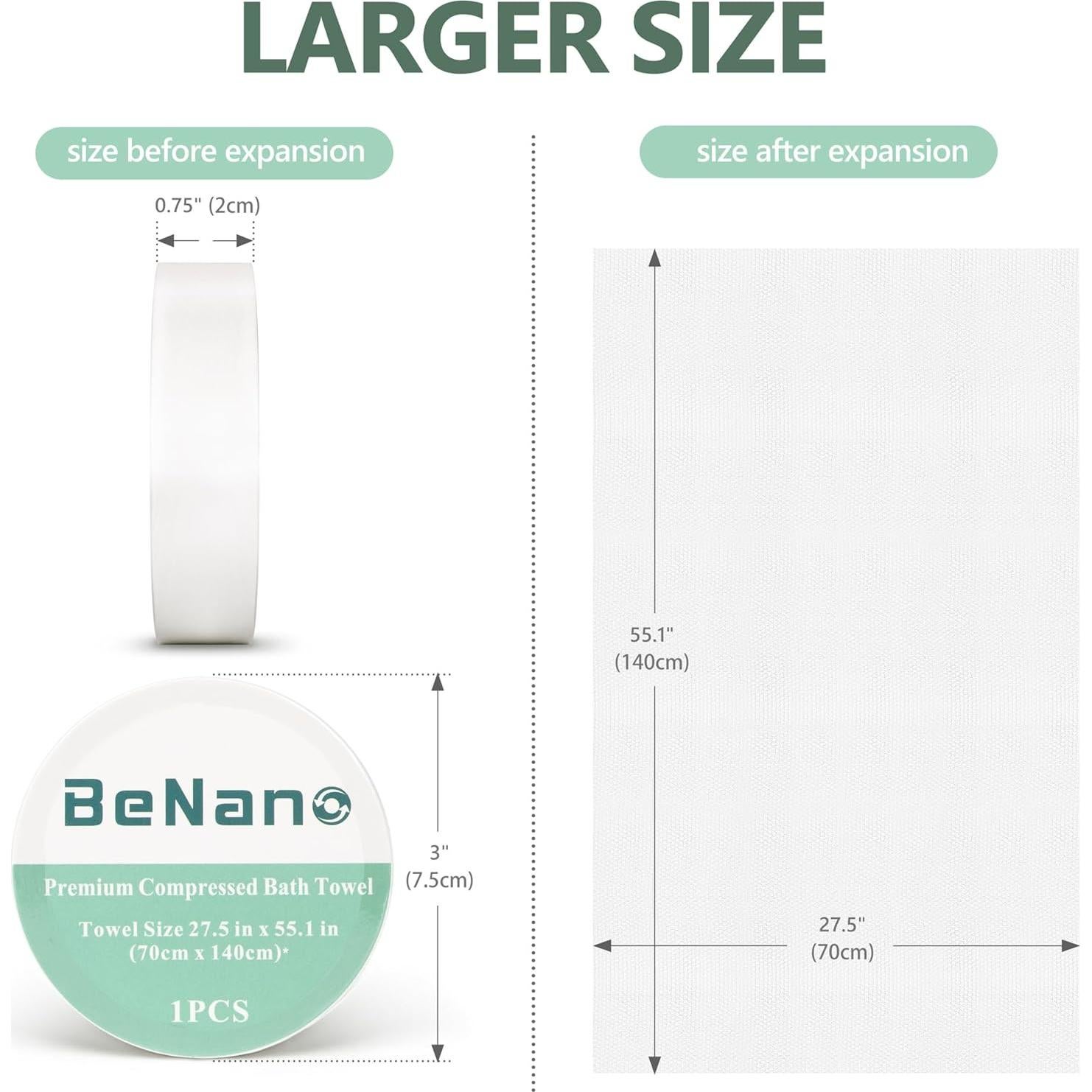 Toallas Comprimidas Desechables Benano 140x70 cm - 5 Paquetes