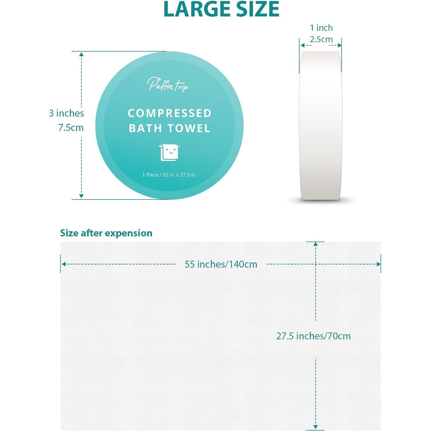 Toallas Comprimidas de Baño PUFFIN TRIP 139.7x69.8cm 5 Unidades