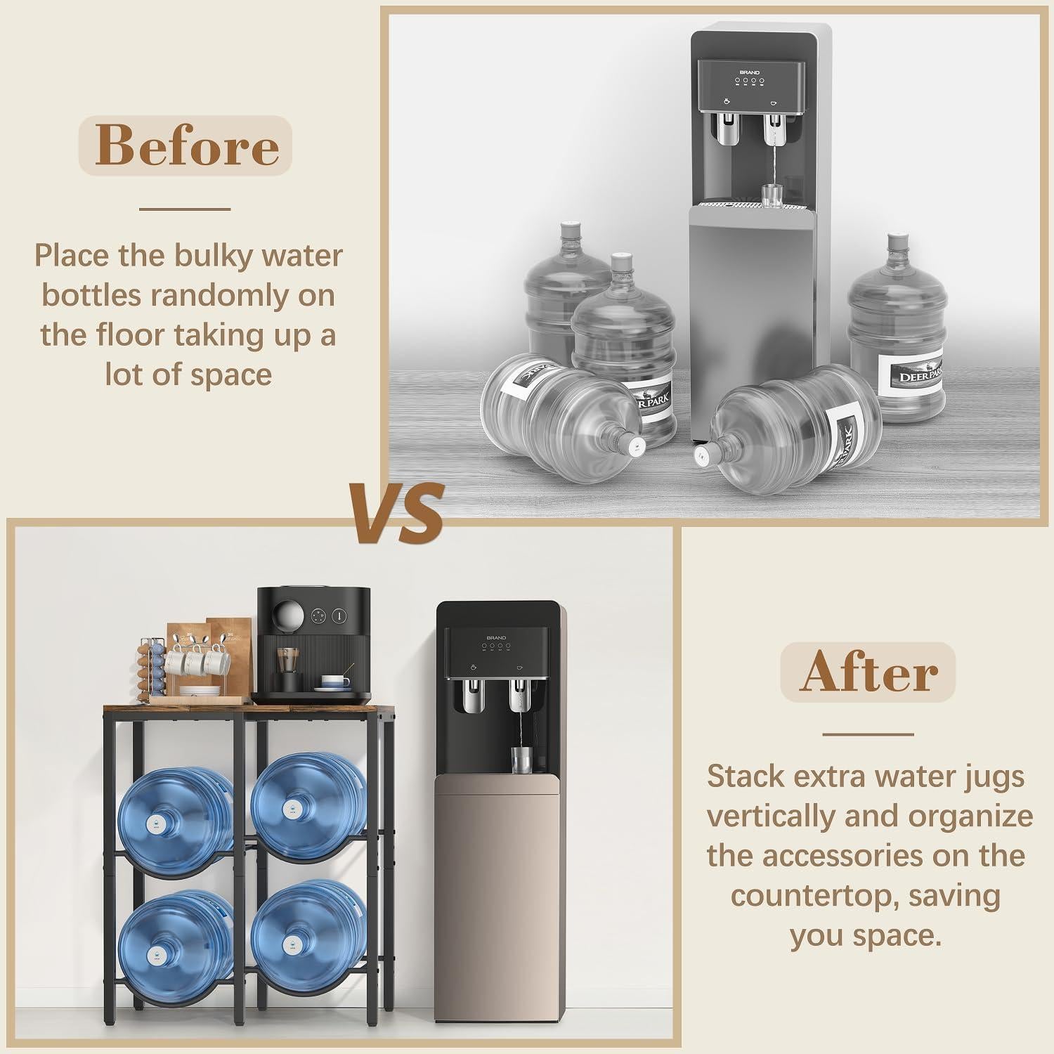 Soporte para Jarras de Agua VINAEMO 5 Galones con Estante de Madera