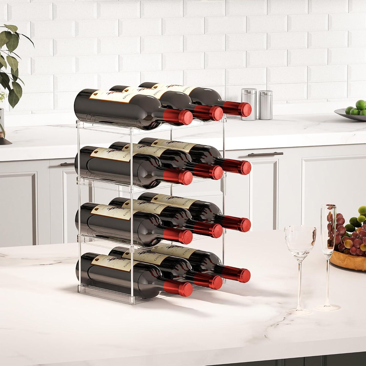 Soporte apilable para botellas LAMU 4 niveles transparente 12 vasos