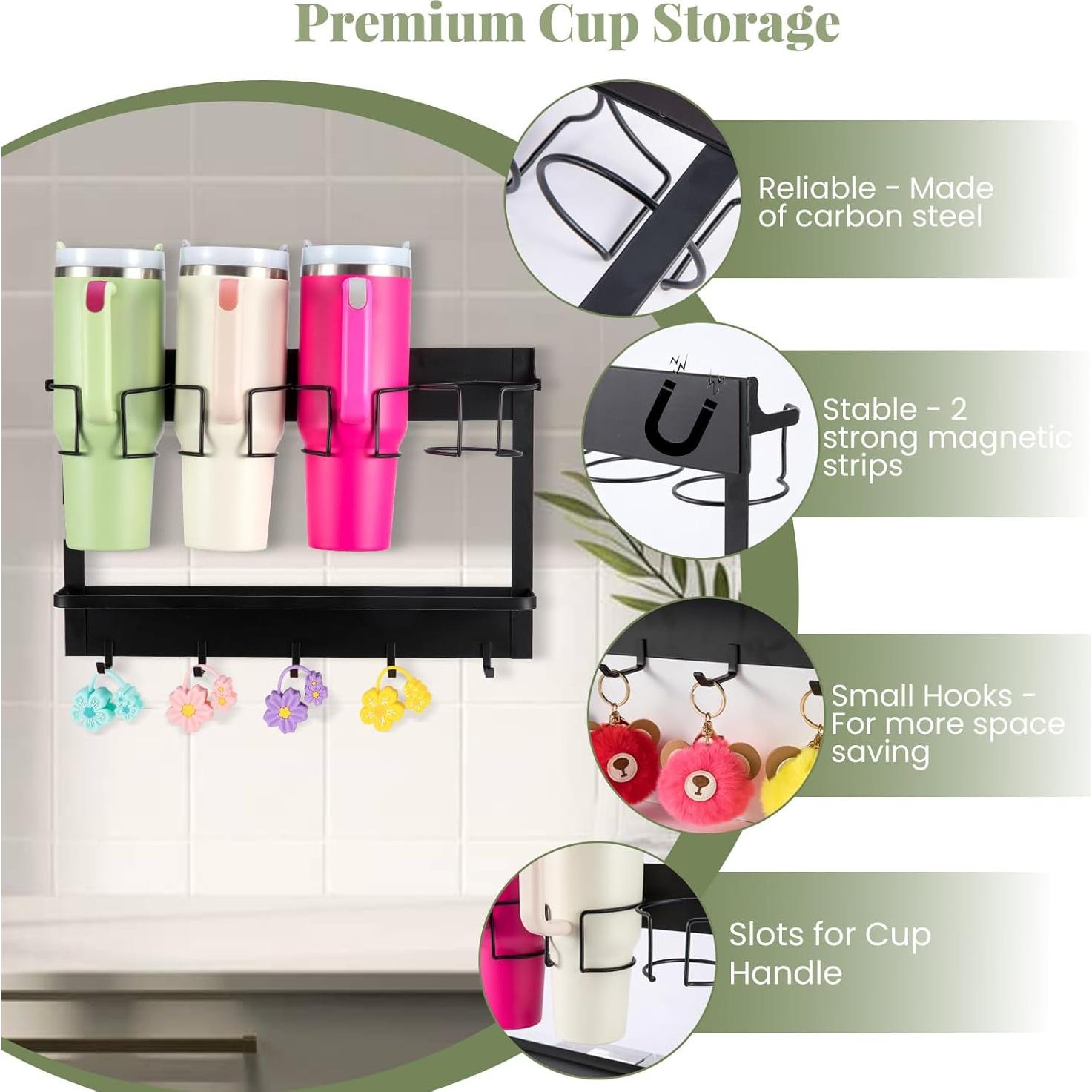 Organizador de Botellas CINPIUK Negro, Soporte Magnético 5 Ganchos