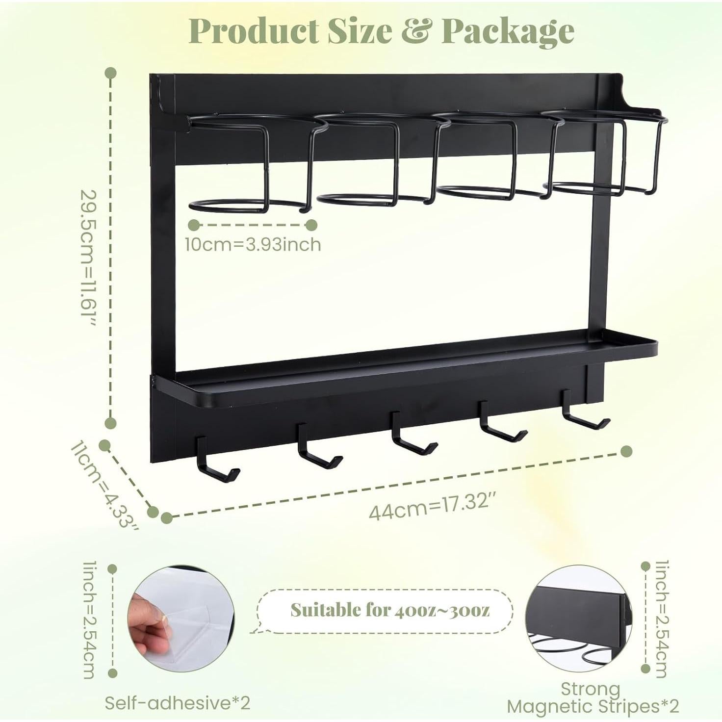 Organizador de Botellas CINPIUK Negro, Soporte Magnético 5 Ganchos