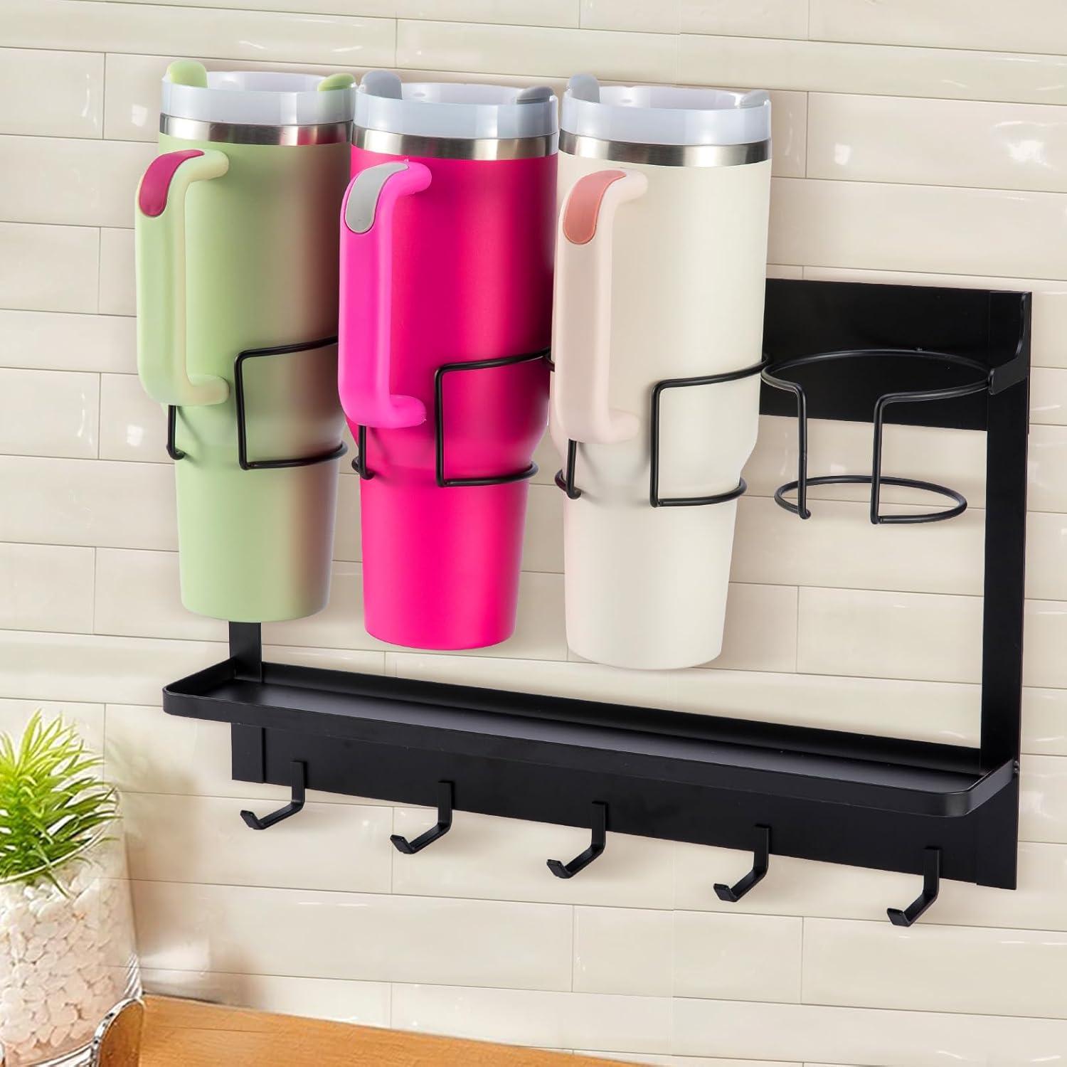 Organizador de Botellas CINPIUK Negro, Soporte Magnético 5 Ganchos