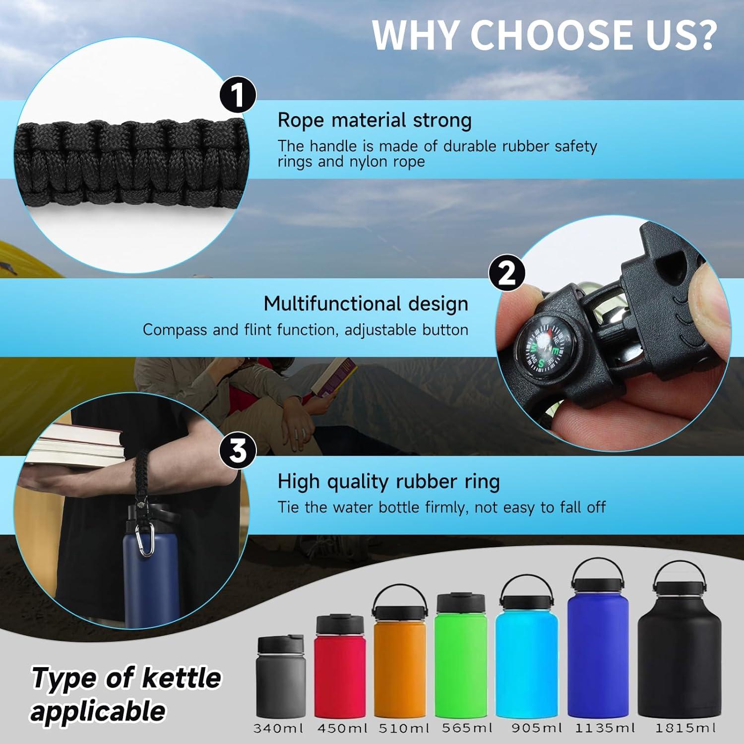 Correa de Mango Paracord SMLBJUTE para Botellas de Agua 0.35-1.89 L