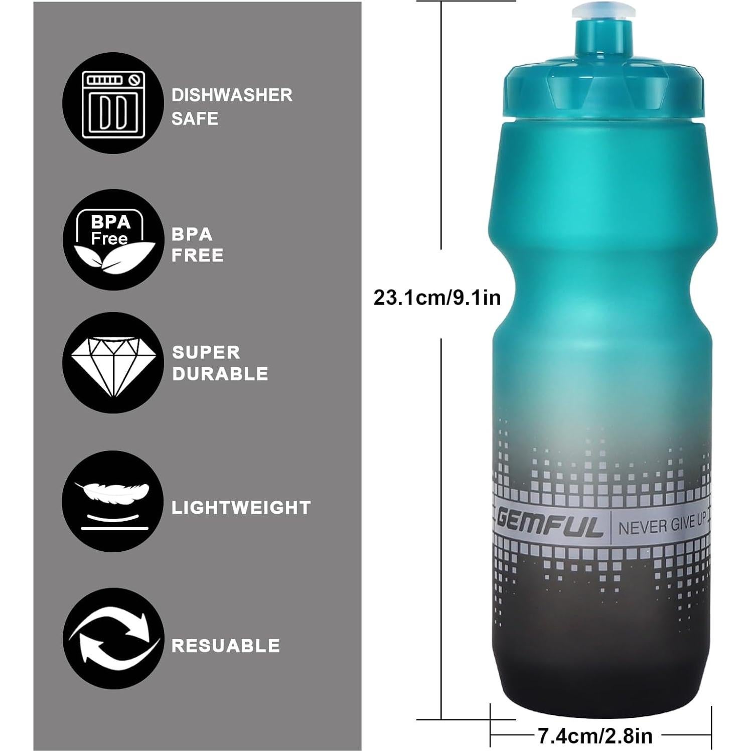 Soporte y Botellas de Agua GEMFUL 24oz (750ml) Reutilizables