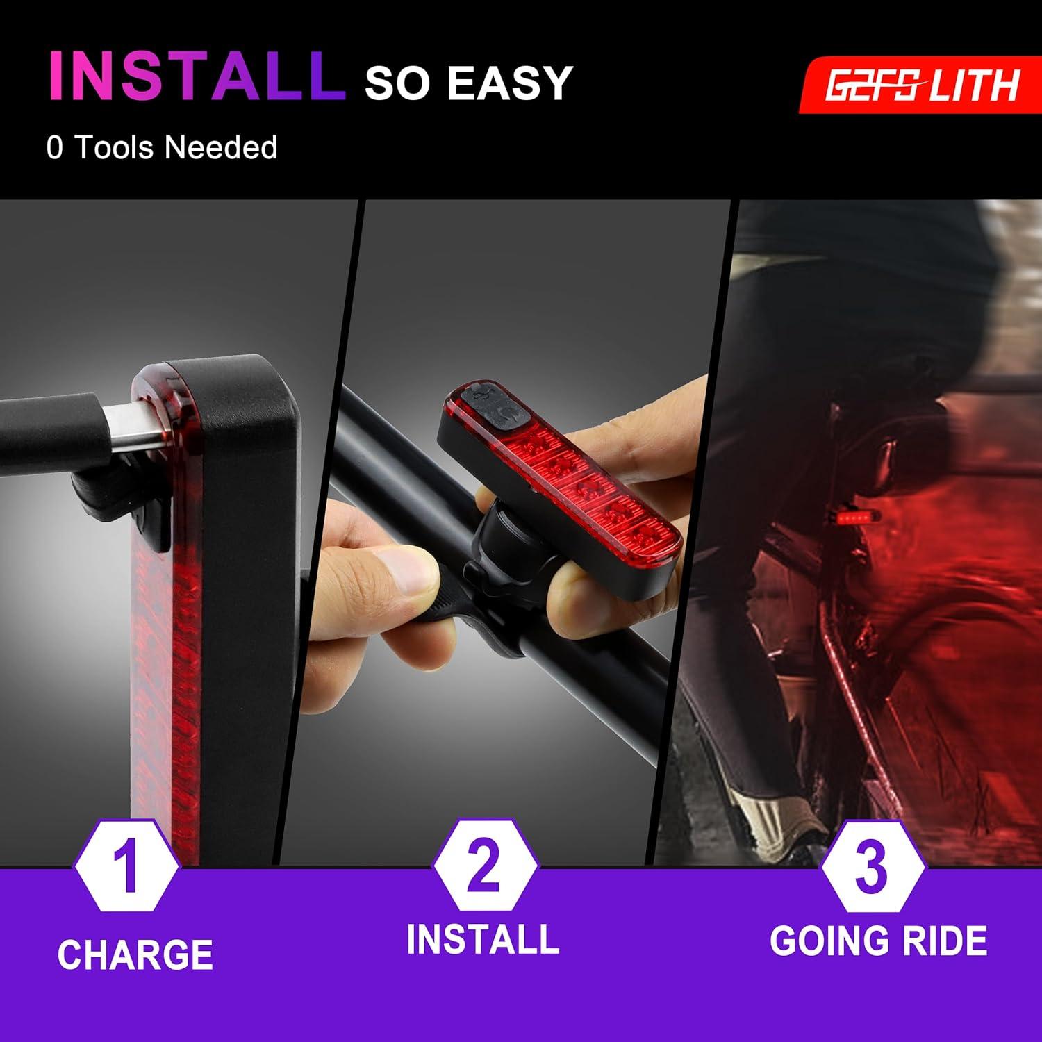 Juego de 2 luces traseras G2FS LITH IPX6 recargables USB-C