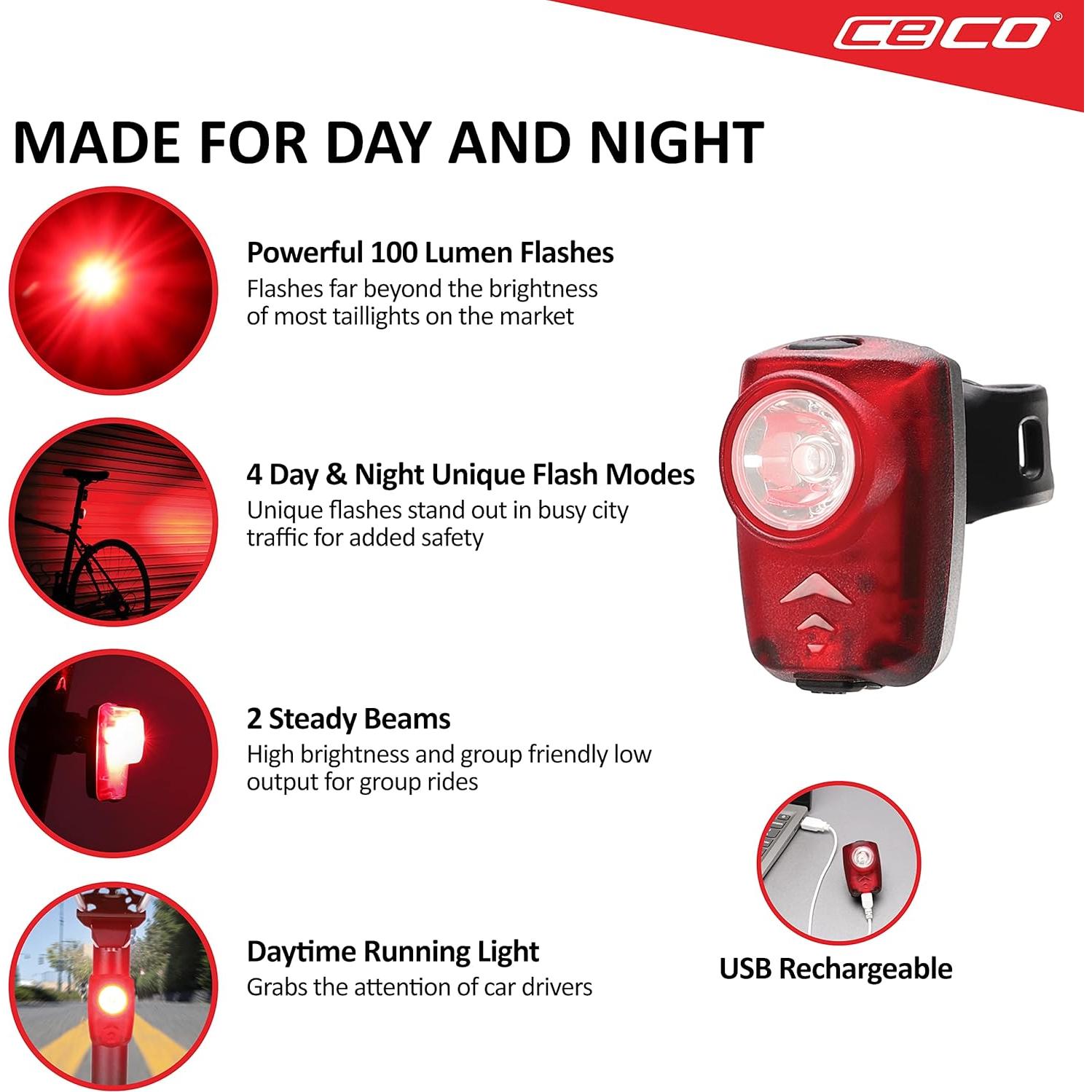 Luz Trasera Recargable USB CECO T100 100 Lúmenes IP67 Roja