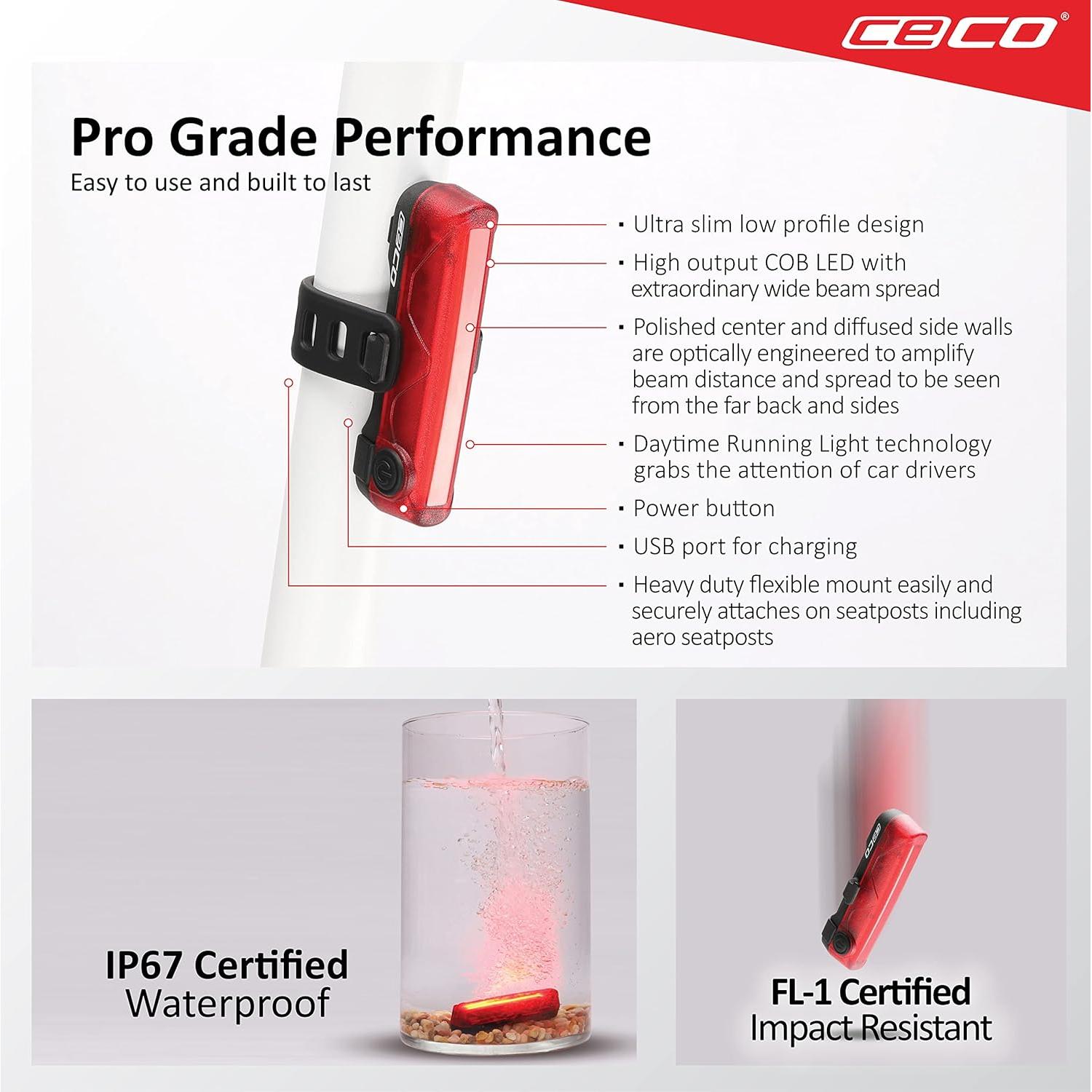 Luz Trasera LED CECO TC80 80 Lúmenes Recargable USB IP67