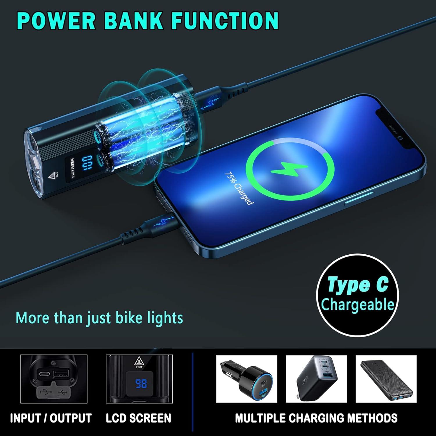 Luces de Bicicleta VICTAGEN 8000 Lúmenes LED Carga Tipo C