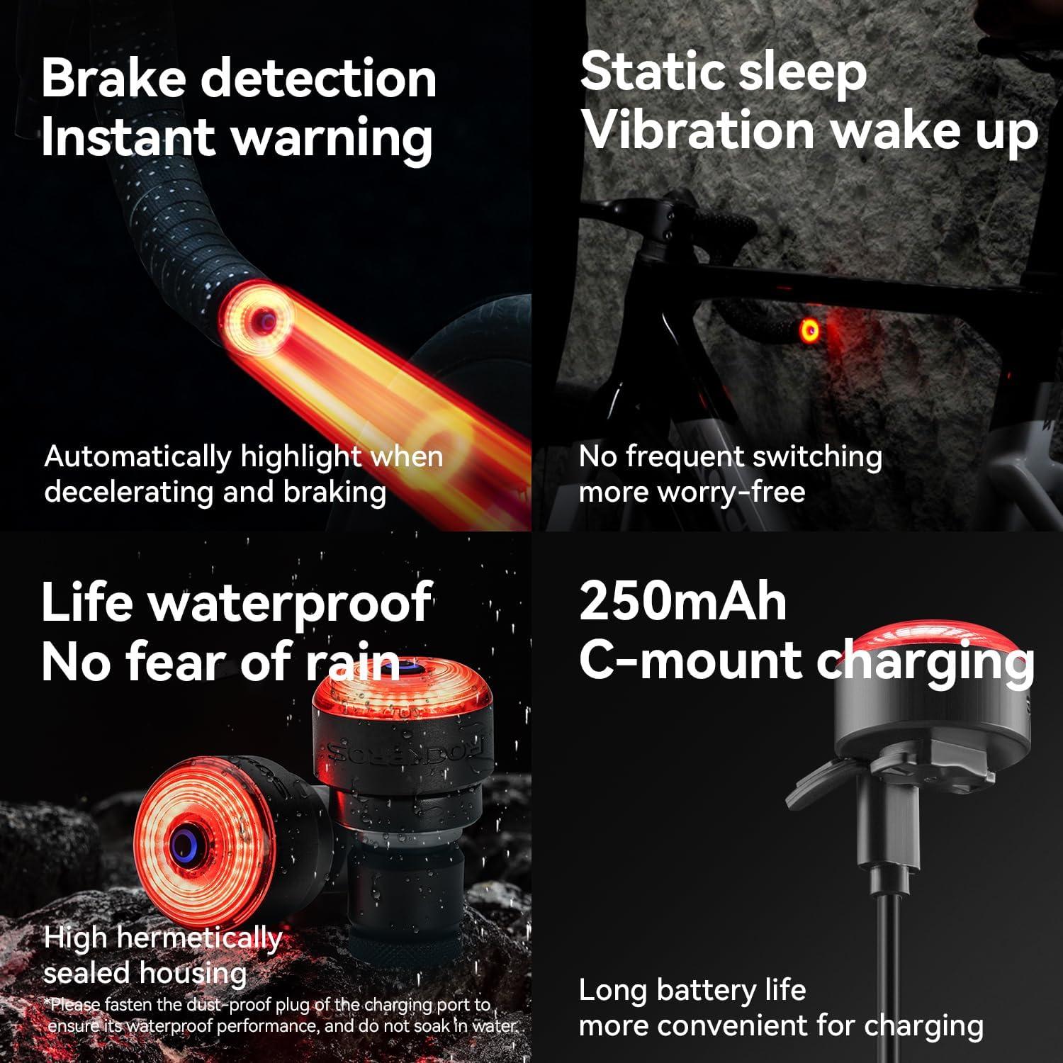 Tapones de Manillar Rockbros con Luz Sensor de Frenos IPX6