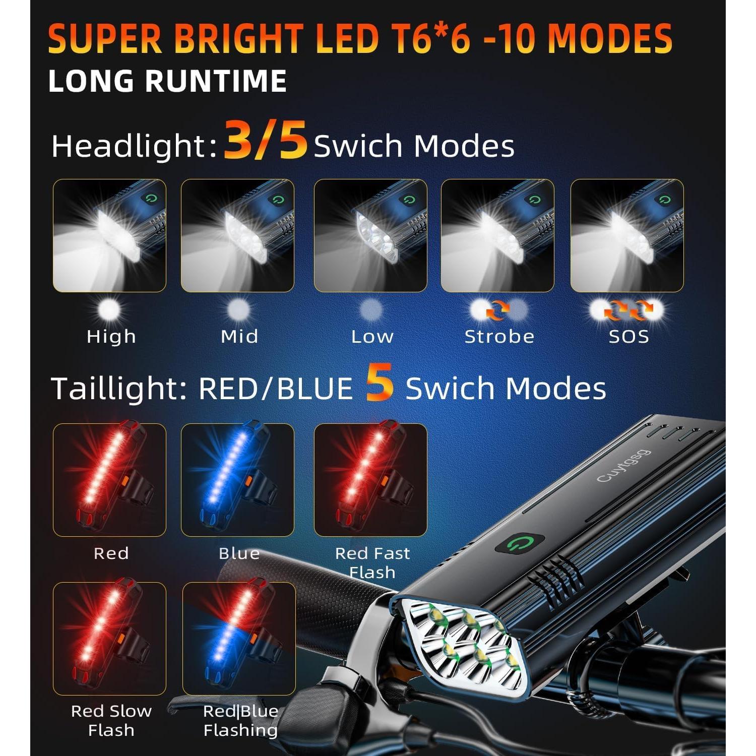 Luces LED para Bicicleta Cuytgsg KX6 6 Luces 1500 Lúmenes