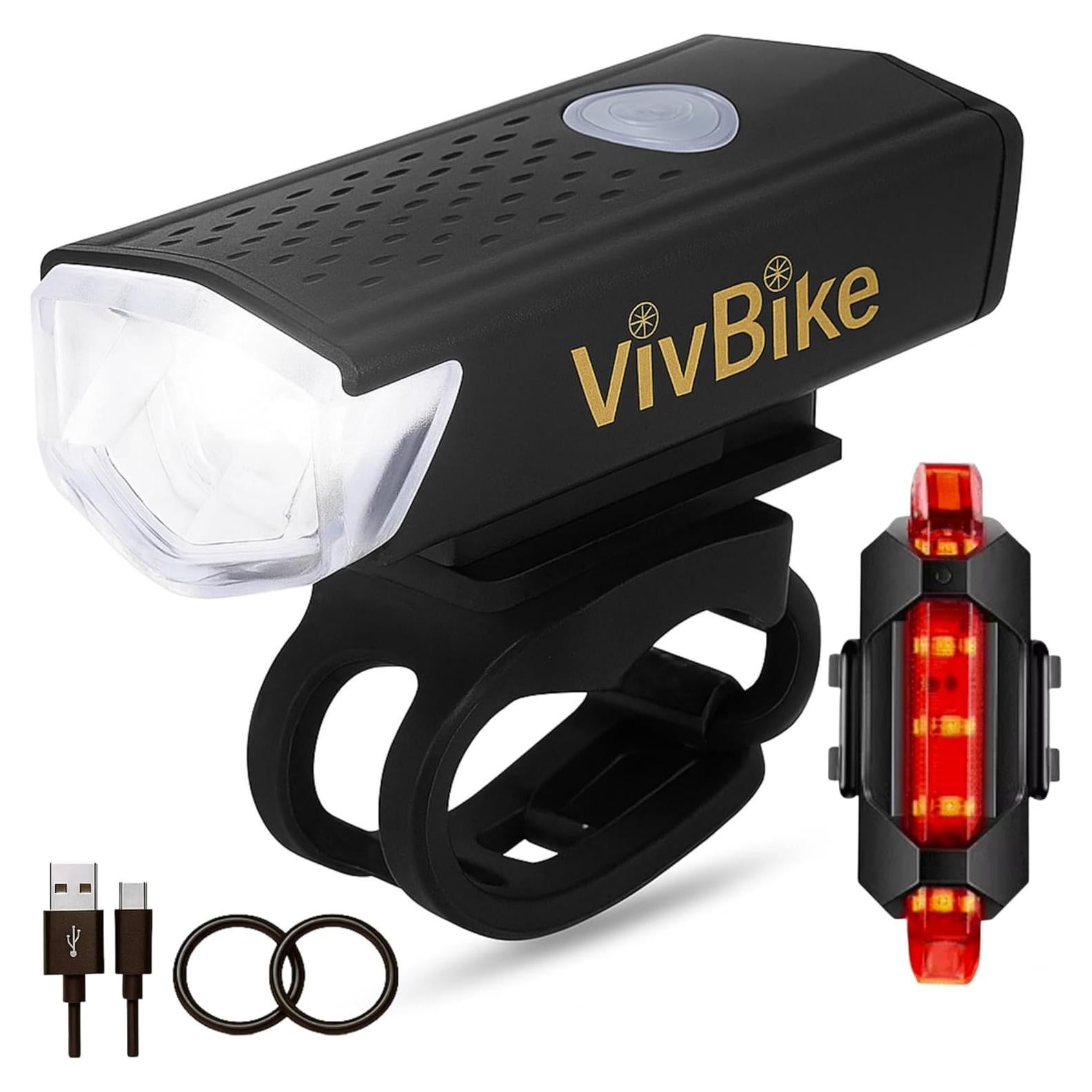 Luces Recargables para Bicicleta HerTime2, Faro 300 Lúmenes y Luz Trasera LED