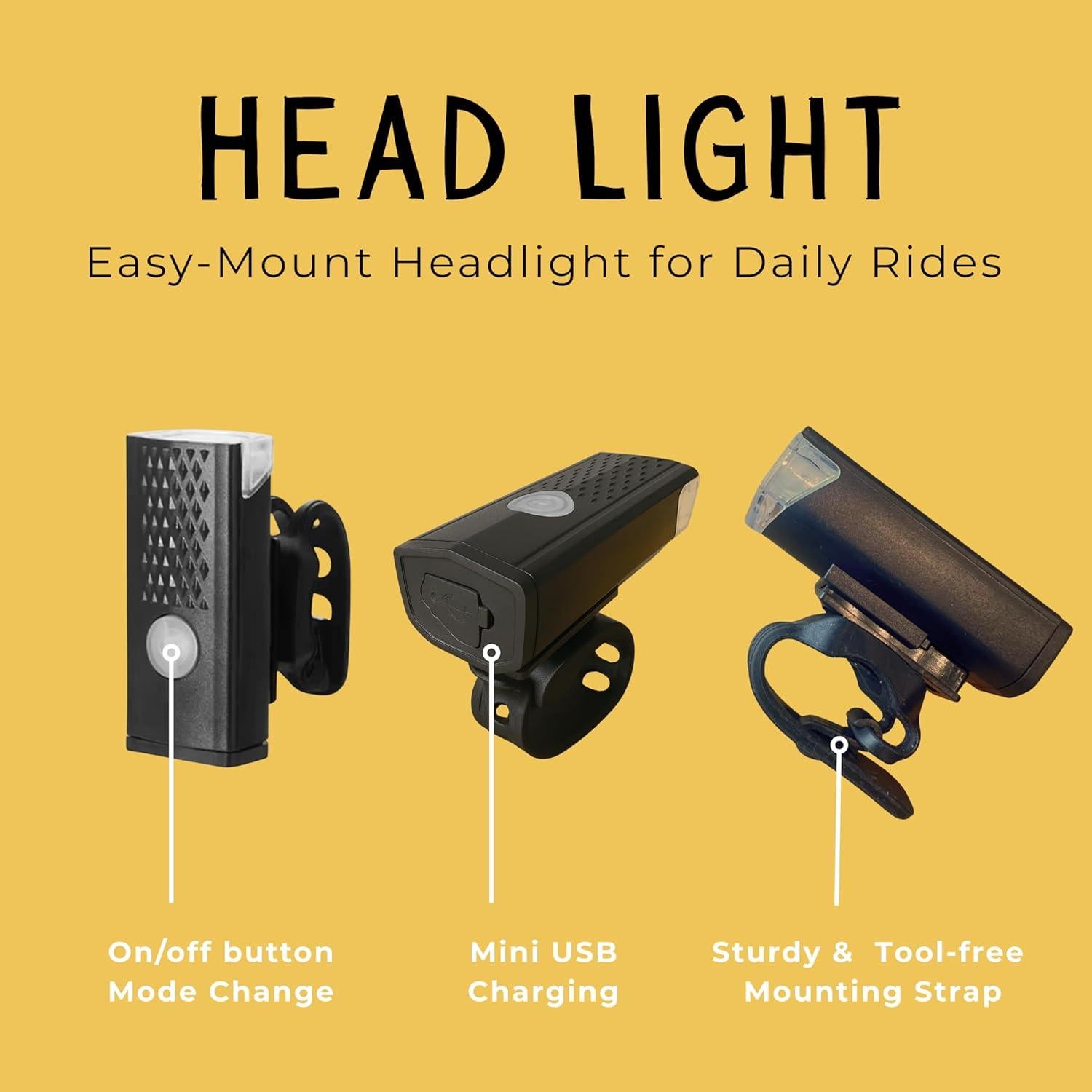 Luces Recargables para Bicicleta HerTime2, Faro 300 Lúmenes y Luz Trasera LED