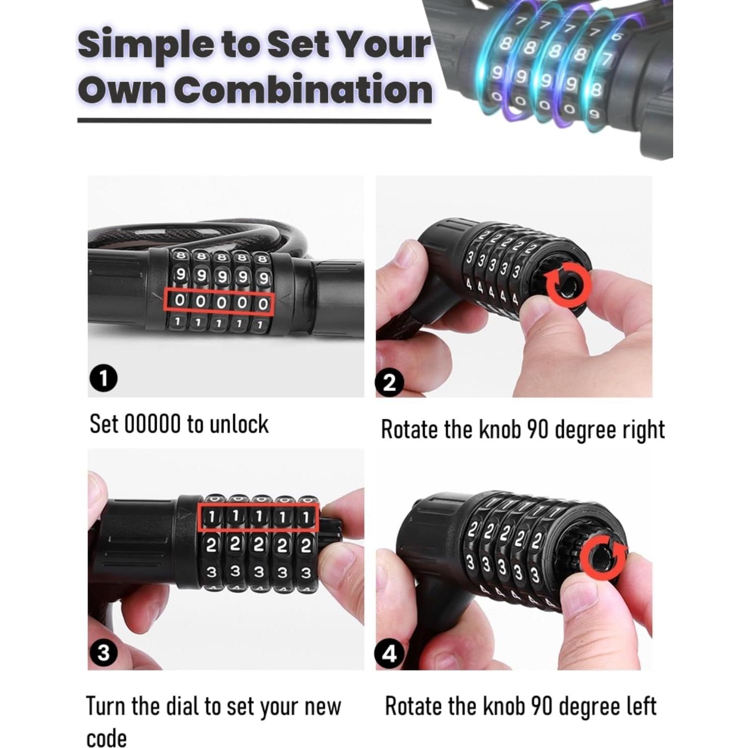 Candado de Cable ANCCTINE 1.22m con Luz LED y Combinación 5 Dígitos