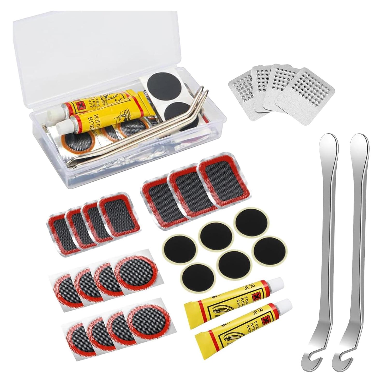 Kit de Reparación de Neumáticos de Bicicleta Qgond - 8 Parches, 3 Raspadores, 2 Palancas y Pegamento