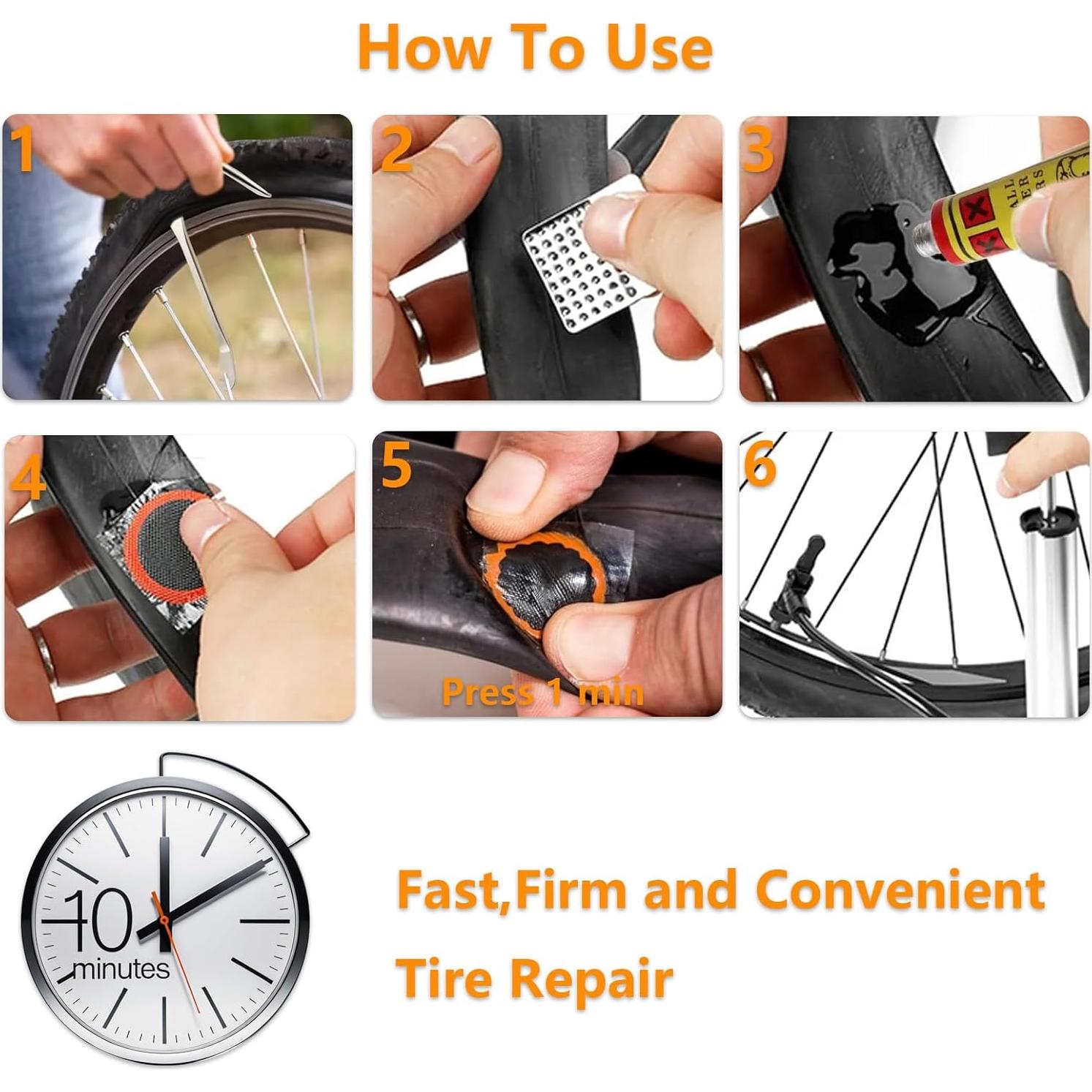 Kit de Reparación de Neumáticos de Bicicleta Qgond - 8 Parches, 3 Raspadores, 2 Palancas y Pegamento